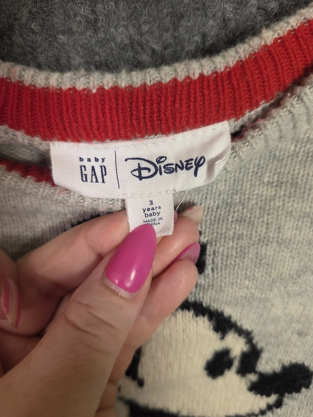 Baby Gap Disney Mickey Mouse Knit Sweater Heather Gray 3T